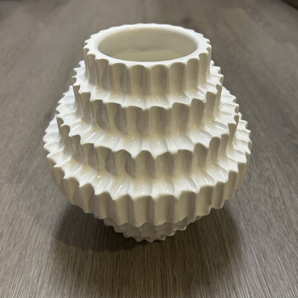 CB2 Dial Modern Textured White Vase Chunky Minimal Brutalist - 7" x 7" x 8"